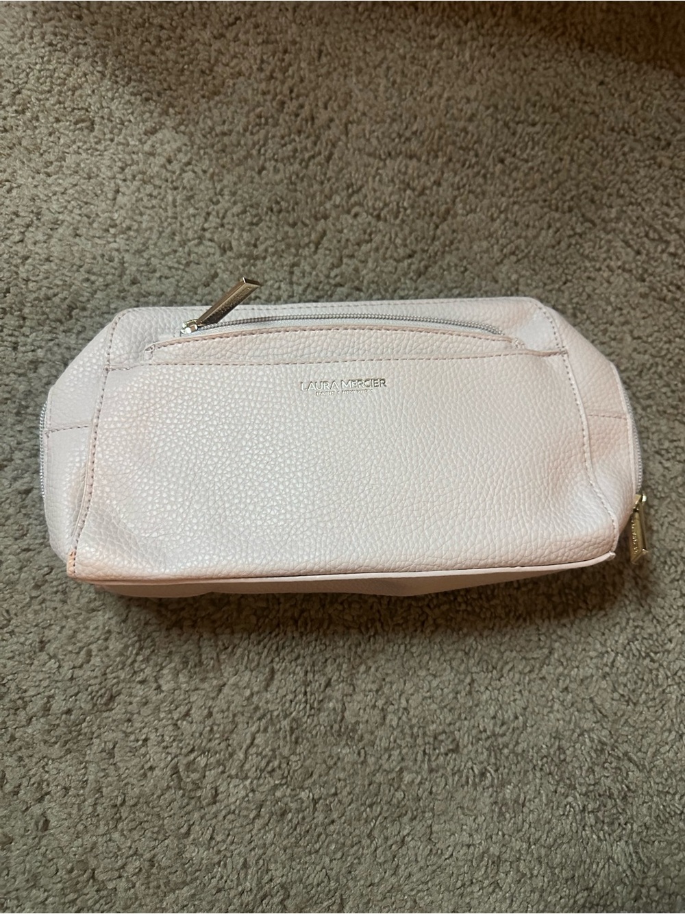 laura mercier Pebbled Blush Pink Leather Cosmetic Pouch with Front Zip - Picture 2 of 5